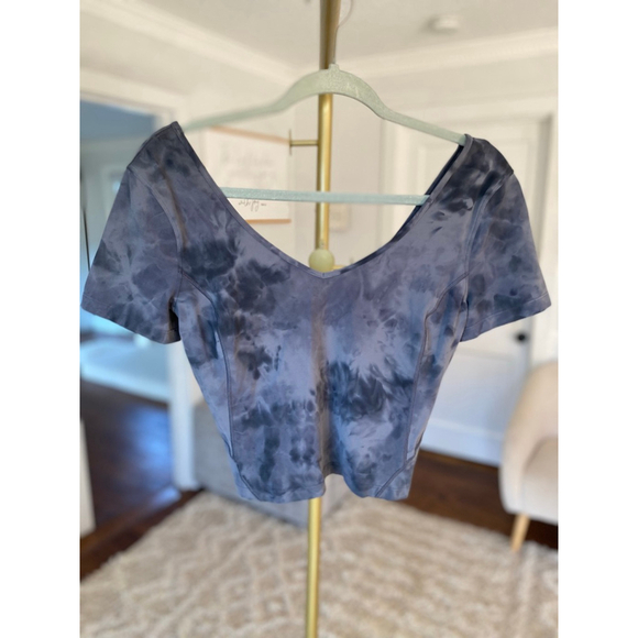 Lululemon Gray Tie-Dye Cropped Top Barre Luxury Workout V Neck Gym Athleisure 6 - Picture 2 of 6